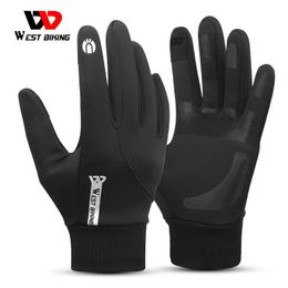 Cycling Gloves WEST BIKING Winter Men Thermal Gloves Windproof Full Finger Cycling Gloves Touch Screen Fleece Road Bike Warm Sport Gear 231204