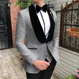 Men's Suits Fashion Suit 3 Pieces Slim Fit Prom Tuxedos Tweed Shawl Lapel Wedding Grooms Blazer Vest Pants Wholesale