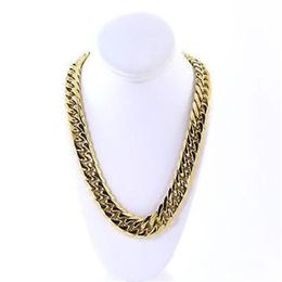 Mens Thick Large 14K Gold Plated Miami Cuban Stainless Steel Chain 18 5mm JayZ2485