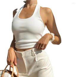 Women's Tanks Tank Tops Women Streetwear Ribbed Knit 2023 Sleeveless Cropped Feminino Black Halter Sexy Backless For Vest