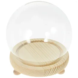 Storage Bottles Empty Glass Dome Wooden Base Miniature Display Round Plant Case With