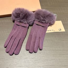 Ladies Hand Gloves Luxury Designer Brand Fur Collar Split Finger Glove Winter Warm Cashmere Mittens Women Fashion Accessories With Package SDLX