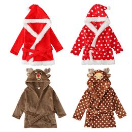 Towels Robes Christmas Kid Girl Bathrobe Hooded Cartoon Sleepwear Children Clothes Night Bath Robe Boy Toddler Pyjamas Winter Towel Baby A680 231204