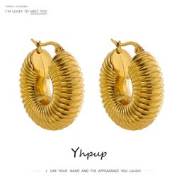 Charm Yhpup Trendy Round Chunky Hoop Earrings Gold Stainless Steel Bijoux Ete Jewlery Metal 18 K Plated Accessories Waterproof 231204