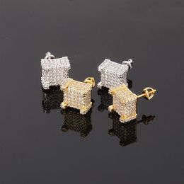 Hip Hop Screwback Stud Earrings Square White Zircon Dangle Earrings Gold Plated Vintage Geometric Jewellery Whole2354