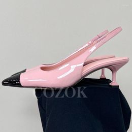 Sandals Ladies Autumn Pointed Toe Design Banquet Small Kitten Heel Shoes Mixed Colours Patent Leather Material Female Pumps