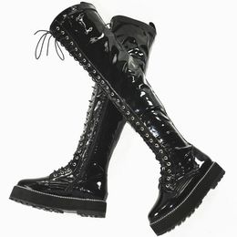 Boots Winter Thigh High Creeper Lace Up Med Heel Over The Knee Snow Female y Platform Pumps Shoes Casual 231215