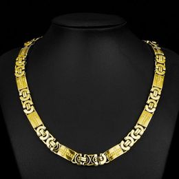 11mm Wide Gold Colour Byzantine Mens Chain Stainless Steel Necklace Boys Fashion Jewelry275O