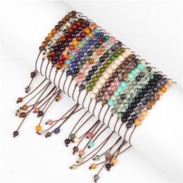 4mm Natural Stone Beads Jewelry Handmade Woven Quartz Brown Rope Wristband Bangles for Women Gifts