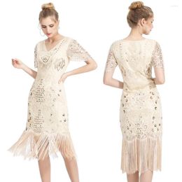 Casual Dresses Flapper Charleston Dance Dress 1920s Great Gatsby Vintage Fringed Sequin Beaded V-neck Party Evening