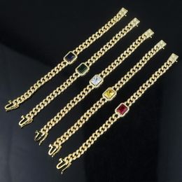 Europe and America 18K Yellow Gold Plated Bling CZ Cuban Bracelet Link Chain for Men Women Wedding Party Gift278e