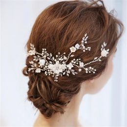 NPASON Charming Bridal Floral Hair Vine Pearls Wedding Comb Hair Piece Accessories Women Prom Headpiece Jewelry W0104284n