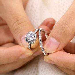 Moissanite Bizuteria Gemstone Real 14 K White Gold Ring For Women Solid 14K Anillos DeWedding Jewellery Rings Box Cluster314M