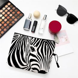 Water Resistant Makeup Bag Zebra Stripe Brown Pink Leopard Print Linen Cosmetic Organiser Women Beauty Travel s 2202182027