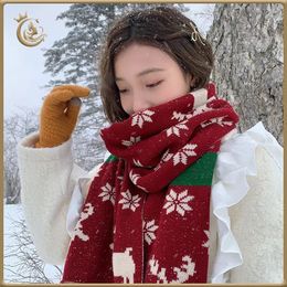 Scarves 190x35CM Christmas Knitted Scarf Autumn Winter Fashion Warm Woollen Scarf Women Double-Sided Scarves Shawls Wrap Christmas Gifts 231204