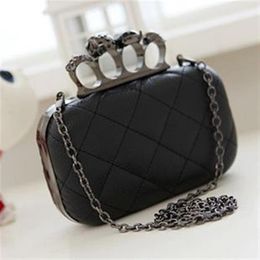 Whole- new vintage Skull purse Black Skull Knuckle Rings Handbag Clutch Evening Bag The chain inclined shoulder bag js2902967