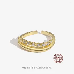Cluster Rings S925 Sterling Silver Gold-Plated Ring Feminine Quality Light Luxury Japanese System Cold Wind Opening Fine Jewelry