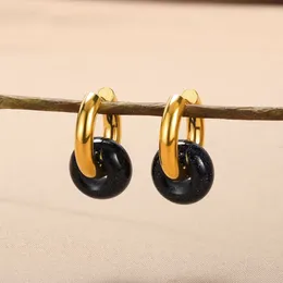 Dangle Earrings Trend Black Natural Stone Women Vintage Gold Color Geometric Circle Pendant Drop Earring Jewelry Christmas Gifts