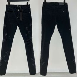 Men's Jeans Mens Designer star Ripped Jean Man Slim Zipper Trousers For Male Stretch Trouser Cashew flower Hip Hop Denim Pants black cargo pants
