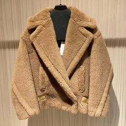 Womens Fur Faux Winter Coat Real Wool Alpaca Teddy Bear Women Thick Jacket Short Outerwear Lady Streetwear S3595 231202