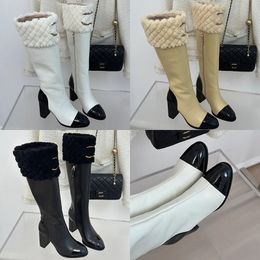 2023 designer womens Luxury pointed toes boots women genuine leather wool Side zipper Knee-high Boots ladys Autumn winter sexy non-slip chunky boot shoes sizes 35-40