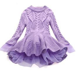 Girl's Dresses Girl Dress Christmas Wedding Party Dresses Knitted Sweater Chiffon Warm Winter Children Clothing Kids Clothes Baby Girl Dresses 231204