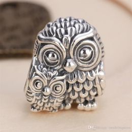 Silver owl charms animal beads authentic S925 sterling beads fits Jewellery bracelets CH621308L