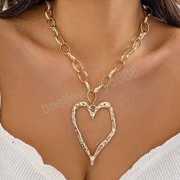 Punk O-shape Aluminium Chain With Big Heart Ring Pendant Necklace for Women Charm Choker Collar Ladies Party Jewellery Gifts