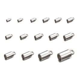 50PCS 15 Sizes Chain Cord Crimp end Beads Stainless Steel Bucket Cord Crimp End Caps Fasteners for Jewelry DIY Making Accessories 250F