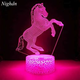Night Lights Horse 3D Night Lights for Kids Illusion Lamp 16 Colors Changing with Remote Christmas Birthday Gifts for Child Baby Boy and Girl YQ231204