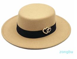 Berets Women Hats Retro Black Big Brim Fedora Woolen Flat Top Hat Women's Autumn And Winter British Love Wedding