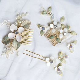 Headwear Hair Accessories Opal Crystal Hairpins Flower Leaf Headpieces Headdress Brides Women Hair Combs Pins Clips Wedding Jewellery Bridal Accessories 231204