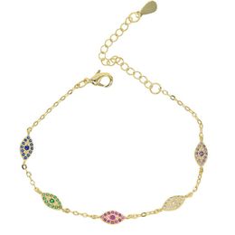 Trendy Red green blue Turkish Evil Pave CZ Blue Eye Gold Chain Bracelet Adjustable Female Party Jewelry237A