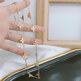 Fashion Women 18K Gold Plated Stainless Steel Necklace Designer Necklaces Choker Letter Pendant Chain Crystal Cubic Zirconia Weddi261N