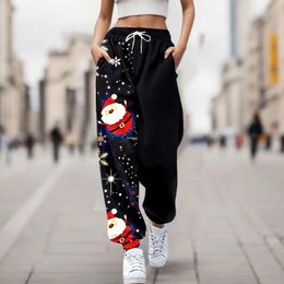 Women's Pants Women Fashion Loose Trousers Merry Christmas Print Bottom Sweatpant With Pockets High Waist Sporty Jogger Vestido Feminino