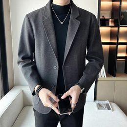 Men's Suits High Quality Suit Jacket For Men Winter Fashion Handsome Thick Wool Trend Slim-fit Casual