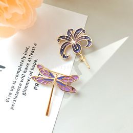 Vintage Trendy Purple Metal Dragonfly Plant Animal Brooch for Women Girl Wedding Party Collar Jewellery Accessories Gifts