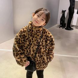 Jackets Girl Leopard Print Jacket Fleece Velvet Thicken Coat for Children Autumn Winter Cotton Padding Outwear 1 To 8 Years Kids Clothes 231204