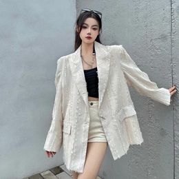 Women's Suits Women Suit Jacket 2024 Autumn Design Niche Loose Fringe Brushed Outwear Female Mid-Length Fashion Solid Colour Casual Outcoat