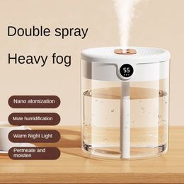 Essential Oils Diffusers 2L Double Spray Humidifier Atomizer Usb Large Capacity Home Mute Bedroom Office Night Light Digital Display Humidifier 231204