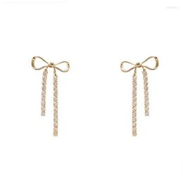Kuziduocai Fashion Jewelry Full Rhinestone Temperament Gold Color Bow-knot Sweet Cute Pearl Stud Earrings Women Dangle & Chandelie2585