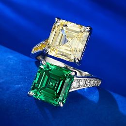 Emerald Topaz Diamond Ring 100% Real 925 Sterling Silver Party Wedding Band Rings for Women Bridal Engagement Jewelry