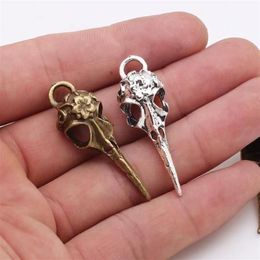Alloy 50pcs Vintage Style Bronze Silver Tone Skull Bird head Flower Charms Necklace Pendant Jewelry Accessories 287r