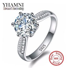 YHAMNI Pure Solid Silver Rings Set Big 2 Carat SONA CZ Diamond Engagement Ring Real Silver Wedding Rings for Women XR039286B