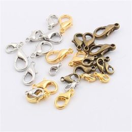 MIC New 10mm 12mm 14mm 16mm 18mm Silver Gold Bronze Plated Alloy Lobster Clasps Clasps208m