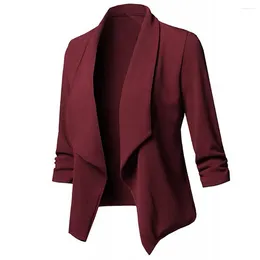 Women's Suits Open Front Suit Jacket For Women Ruched Asymmetrical Business Blazer Long Sleeve Solid Colour Cardigan Formal Coat