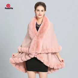 Scarves Fashion Double Layer Handcraft Faux Rex Rabbit Fur Cape Shawl Long Knit Poncho Coat Wraps Fur Pashmina Cloak Women Winter 231204