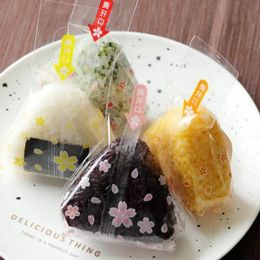 Sushi Tools 100PCS Triangle Rice Ball Bag Sakura Panda antiFog Easy To Tear Packaging Can Be Heated 231204