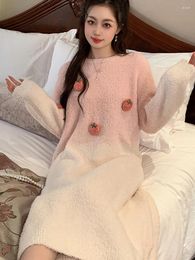 Women's Sleepwear Princess Pajamas Night Wear For Women Plush Thick Winter Warm Sweet Girls Print Cute Nightdress Korean Homewear