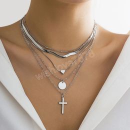 5 Pcs Separable Heart/Round/Cross Pendant Necklace for Women Trendy Layered Chain Accessories on Neck Fashion Jewellery Gifts